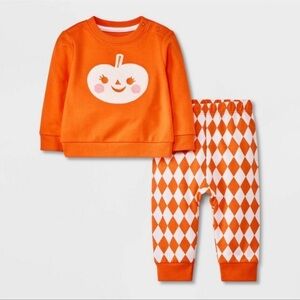 CAT & JACK 2 PC PUMPKIN GRAPHIC PANTS SET - SIZE 3-6 MONTHS (NEW WITH TAGS) A9